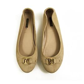 Louis Vuitton Sapatilhas de bailarina Oxford bege couro epi LV monograma 39,5