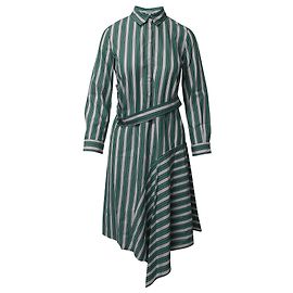 Vestido camisero de rayas asimétricas Claudie Pierlot en algodón verde