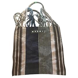 Borsa a mano Marni Market in cotone e corda nero rosa marrone blu