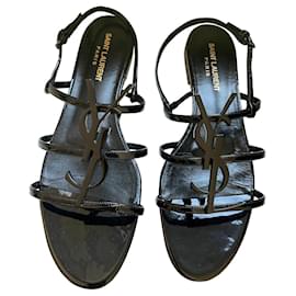 Sandales Cassandra Yves Saint Laurent noir verni