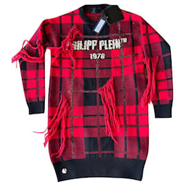 Philipp Plein SS Tartan Woll Minikleid Schwarz Rot
