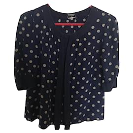 Blusa Chanel in seta a pois blu e bianchi