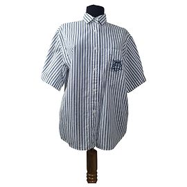 Camisa Diane Von Furstenberg Listrada de Algodão Branco Azul