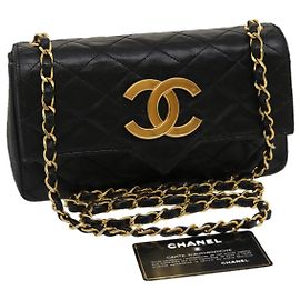 CHANEL Matelasse Borsa a spalla Pelle di agnello Nero Oro CC Auth jk1831