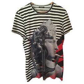 T-shirt Balmain a righe in cotone con stampa ancora M