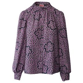 Kate Spade Blümchenbluse mit Bauernärmeln aus violetter Seide