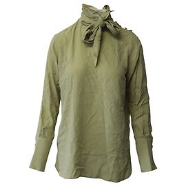 Blusa Joseph con Escote de Lazo en Seda Verde Caqui