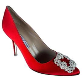 Décolleté Manolo Blahnik Hangisi Rosse in Tela
