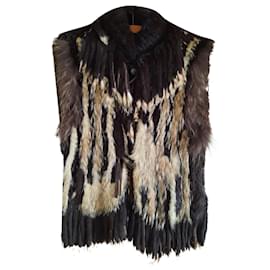 Rizal Dark Brown Fur Sleeveless Jacket L