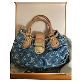 Borsa a mano Louis Vuitton Pleaty in denim blu