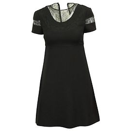 Vestido de cóctel con paneles de encaje de Chantilly en lana negra de Valentino