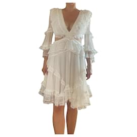ZIMMERMANN Robe mi-longue en soie plumetis à finitions en crochet et à volants Suraya - Zimmermann