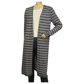 Bruno Manetti Purple Hues Metallic Shine Striped Long Cardi Strickjacke Gr 48