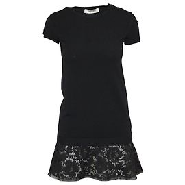 Vestido estilo camiseta en algodón negro con dobladillo con cordones acanalados de Valentino