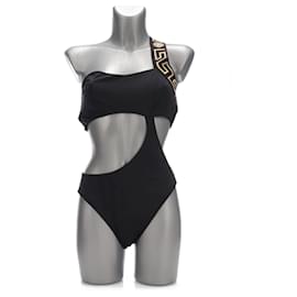 Traje de baño de una pieza asimétrico Versace Negro Greca