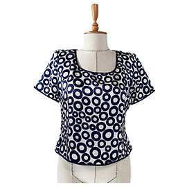 Autre Marque th. Braun Camicetta di seta con cerchi nero bianco
