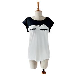Lulu Guinness x Uniqlo Grafisches Kurzarm-T-Shirt Schwarz Weiß