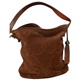 Borsa a secchiello Chanel in scamosciato marrone