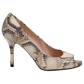 Stuart Weitzman Peep-toe Heels in Snakeskin Print Leather