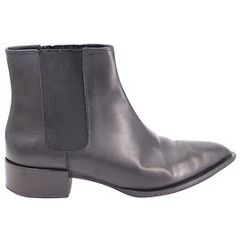 Botines de tacón bajo con punta en punta Vince en cuero negro