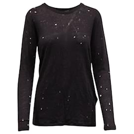 Iro Marvina Langarm-T-Shirt aus schwarzem Leinen