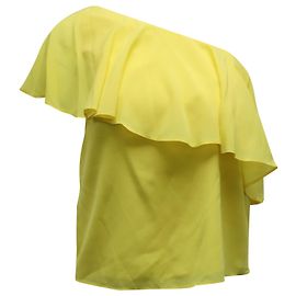 Top con volantes de un hombro en seda amarilla de Alice + Olivia