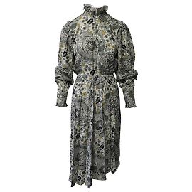 Isabel Marant Etoile Vestido midi estampado con volantes en el cuello y manga larga en viscosa multicolor