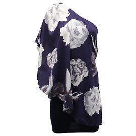 Alice + Olivia One-Shoulder-Blumenkleid aus violetter Seide