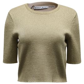 Alice + Olivia Alice & Olivia Ciara Crop Top em Algodão Metalizado Dourado