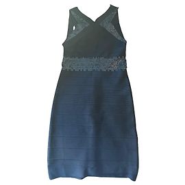 Abito Herve Leger Nero con Paillettes in Pelle Taglia 40