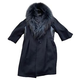 Autre Marque Abrigo de lana con cuello de piel negro