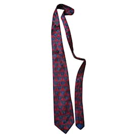 Cravatta Lanvin in seta blu navy con motivi rossi