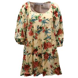 Vestido con mangas abullonadas y estampado floral en viscosa beige de Alice + Olivia
