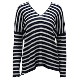 Vince Gestreifter Pullover aus marineblauem Leinen