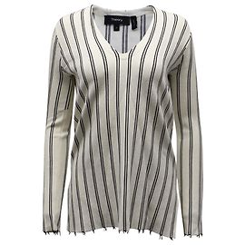 Chemisier Rayé Theory Col V en Viscose Blanc Crème
