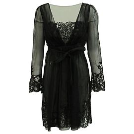Alberta Ferretti Transparentes Spitzenkleid aus schwarzer Seide