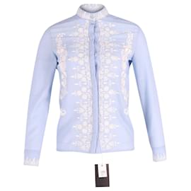 Camisa con cuello alto bordado Vilshenko en algodón azul