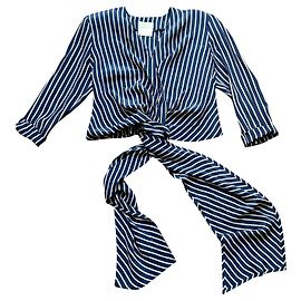 Emmanuelle Khanh Seidenbluse Marineblau mit weißen Streifen