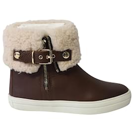 Stivali da pioggia Burberry Skillman Ankle Weather in pelle marrone