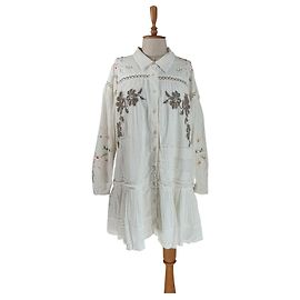 Free People Stickerei Baumwollkleid Elfenbein L