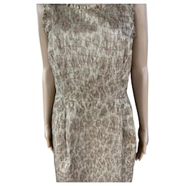 Vestido DKNY beige y dorado largo hasta la rodilla