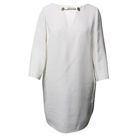 Emilio Pucci VESTIDO TÚNICA CON CUELLO DE CADENAS EN SEDA BLANCO