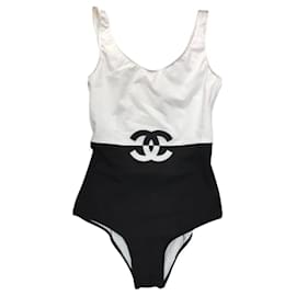 Chanel CC Logo One Piece in bianco e nero in due tonalità 34 XS