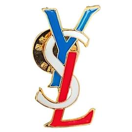 Broche Yves Saint Laurent tricolore résine bleu blanc rouge