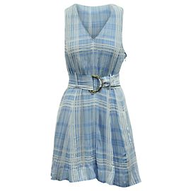Vestido sin mangas con cinturón a cuadros en viscosa azul claro de Diane Von Furstenberg