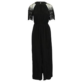 Alice by Temperley London Vestido Maxi Manga Renda em Algodão Preto