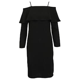 Iris & Ink Schulterfreies Midikleid aus schwarzem Polyester