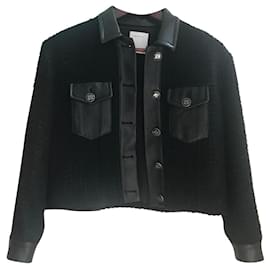 Sandro Jacke aus Tweed und Leder Schwarz 36