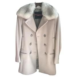 Abrigo Max Mara Rosa de Lana con Cuello de Piel de Zorro