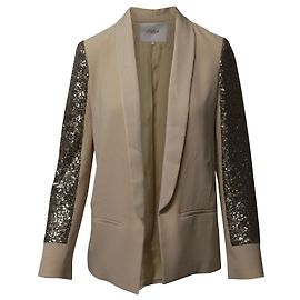 Blazer Maje con maniche a scialle in paillettes in lana beige